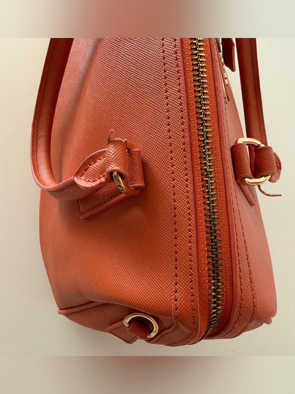 Prada Saffiano Lux Bowler Bag Papaya Orange Leather Top Handle Satchel - Picture 6 of 15